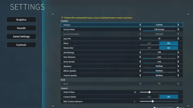 Graphics settings in Palworld.
