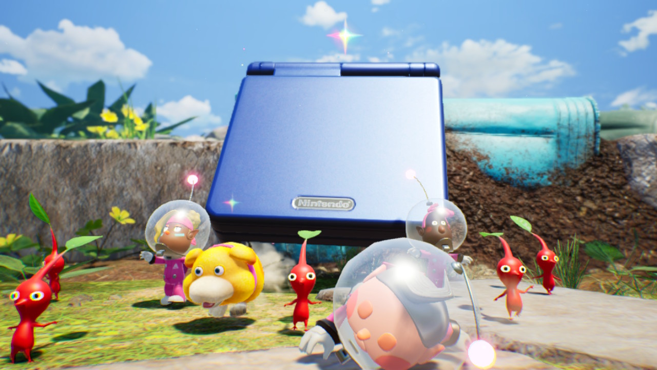 Game Boy Advance falling in Pikmin 4.